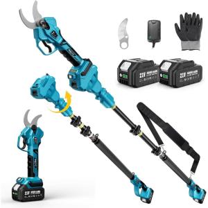 Seesii Electric Pruning Shears for Gardening: 1.8” Cutting Cordless Power Pruner – Brushless Motor, Dual 4.0Ah Battery, 4 Levels Adjustable Extra SK5 Blade Branches Cutter For Tree & Flower Trimming(1.8” Pole Electric Pruner)