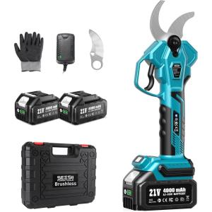 Seesii Electric Pruning Shears for Gardening: 1.8” Cutting Cordless Power Pruner – Brushless Motor, Dual 4.0Ah Battery, 4 Levels Adjustable Extra SK5 Blade Branches Cutter For Tree & Flower Trimming(1.8” Electric Pruner)