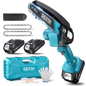 Seesii Mini Chainsaw, 6-inch Mini Chainsaw Cordless, Handheld Electric Power Chain Saw with Battery, for Tree Trimming Wood Cutting,Gifts for Father, Dad, Husband, Men(mini chainsaw cordless)