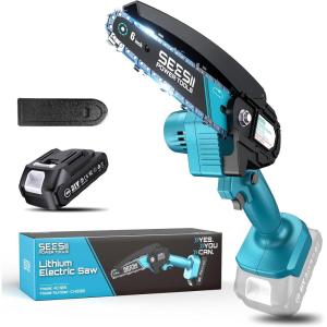 Seesii Mini Chainsaw, 6-inch Mini Chainsaw Cordless, Handheld Electric Power Chain Saw with Battery, for Tree Trimming Wood Cutting,Gifts for Father, Dad, Husband, Men(1 x 2000mAh 6 Inch)
