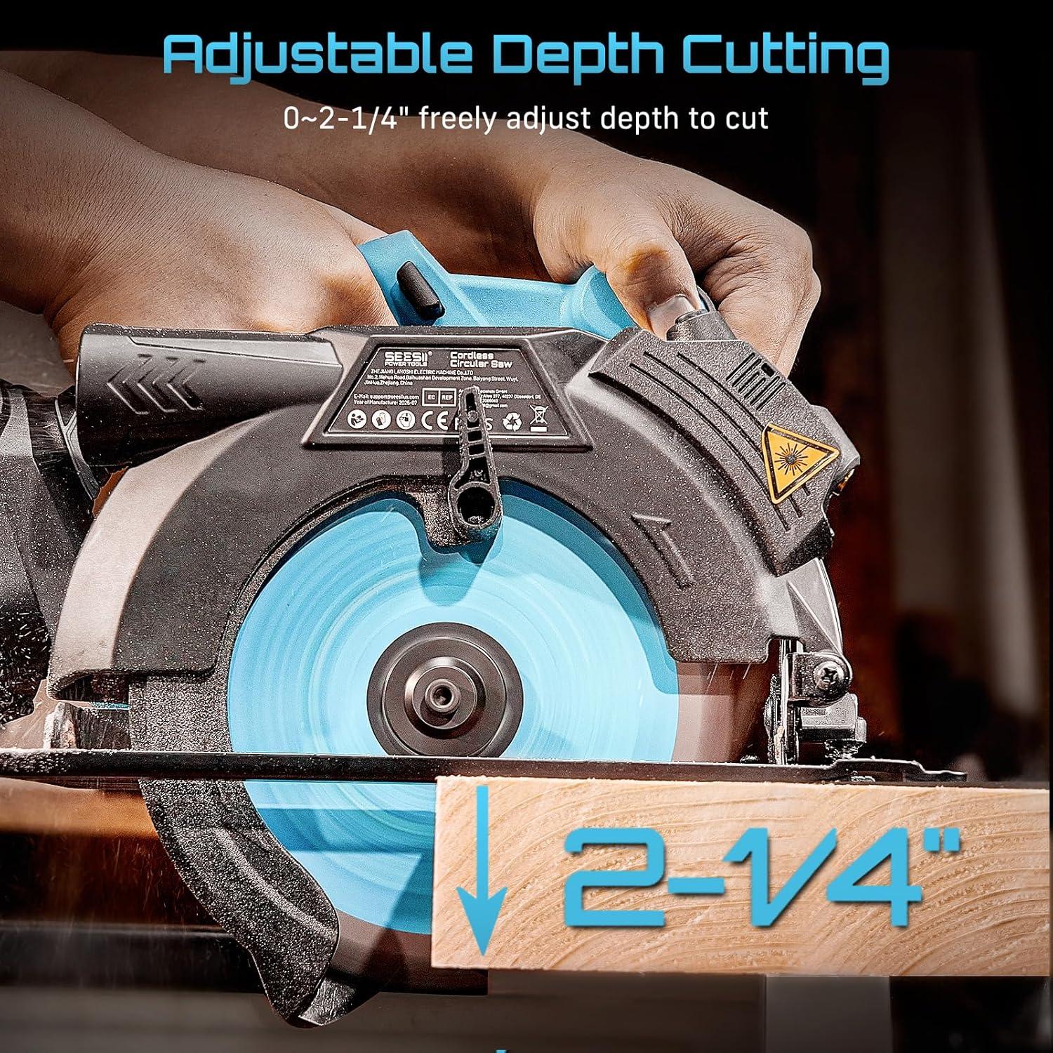 imageSeesii 612quot Cordless Circular Saw with Battery and Charger5200 RPM Electric Power Saw with Laser and Rip Guide for Precise Wood CuttingMax Cut Depth 214quot901716quot 45 for Home Renovation