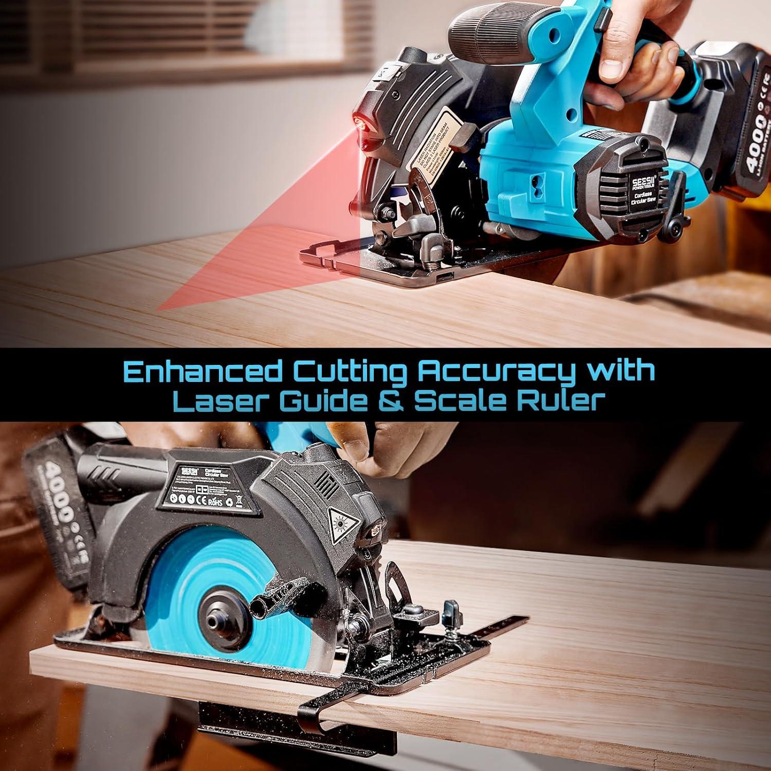 imageSeesii 612quot Cordless Circular Saw with Battery and Charger5200 RPM Electric Power Saw with Laser and Rip Guide for Precise Wood CuttingMax Cut Depth 214quot901716quot 45 for Home Renovation