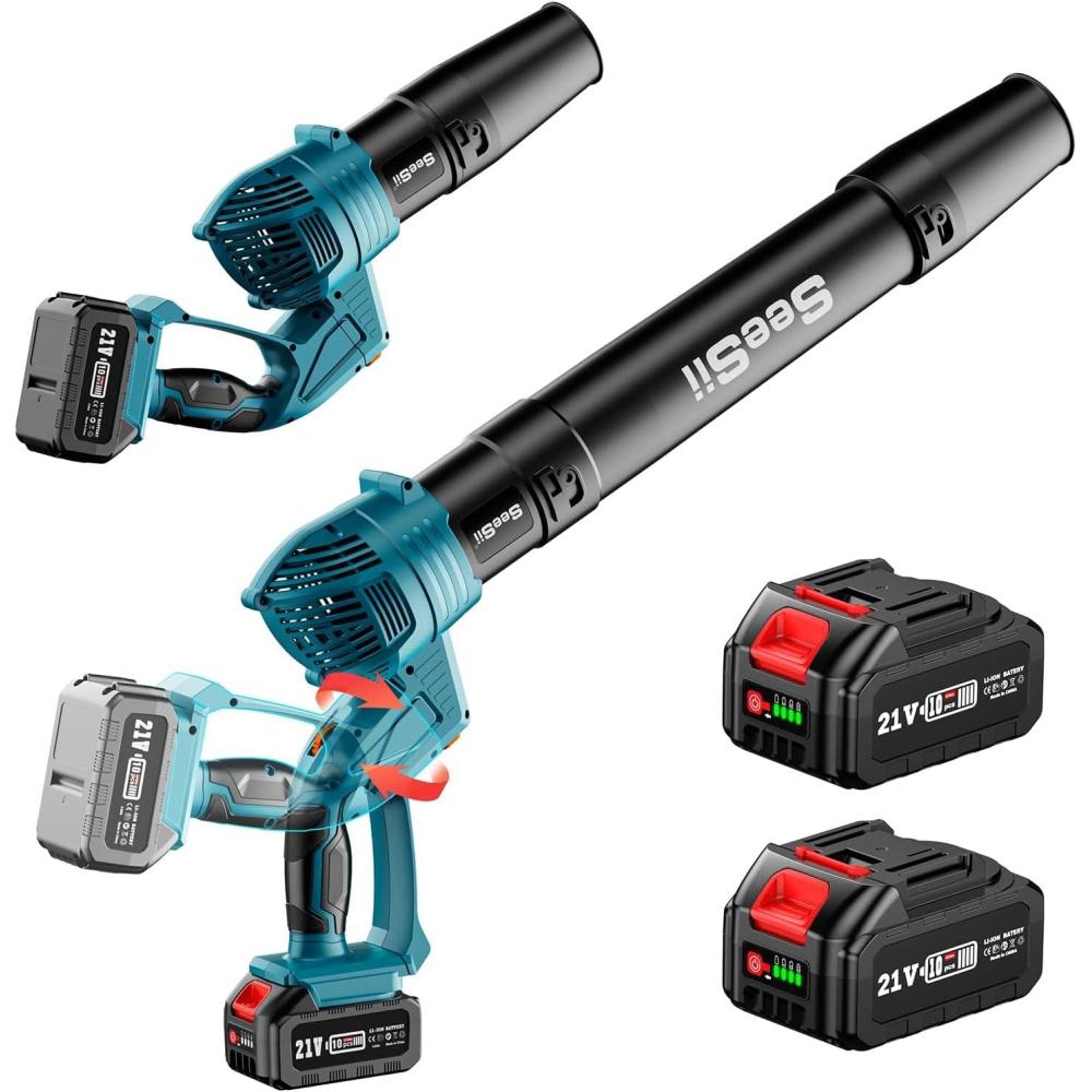 imageSEESII Leaf Blower Cordless Rotated 180 Electric Leaf Blower with 2 40Ah Batteries and Charger 550CFM 150MPH Lightweight Blower with 5 Speed Mode for Lawn Care Yard Patio ampamp Outdoor Use20V Leaf Blower