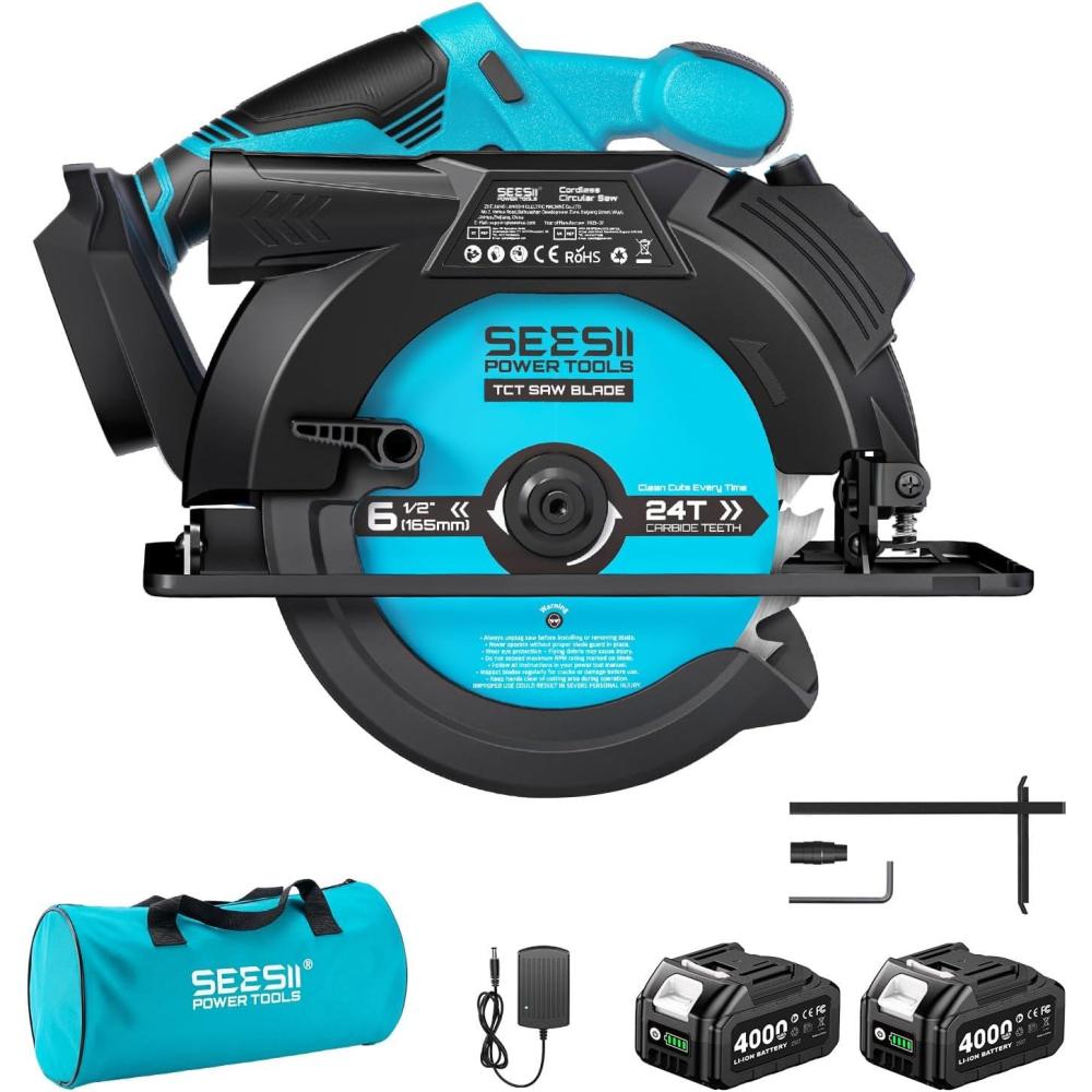 imageSeesii 612quot Cordless Circular Saw with Battery and Charger5200 RPM Electric Power Saw with Laser and Rip Guide for Precise Wood CuttingMax Cut Depth 214quot901716quot 45 for Home Renovation