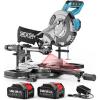 SEESII Sliding Compound Miter Saw: Cordless Power Miter Saw with Laser Guide 8-Inch, 2 * 5000 mAh Batteries, Single Bevel 45°, 24T TCT Blade, Max Cut 2.5×12-inch, Ideal for DIY & Woodworking