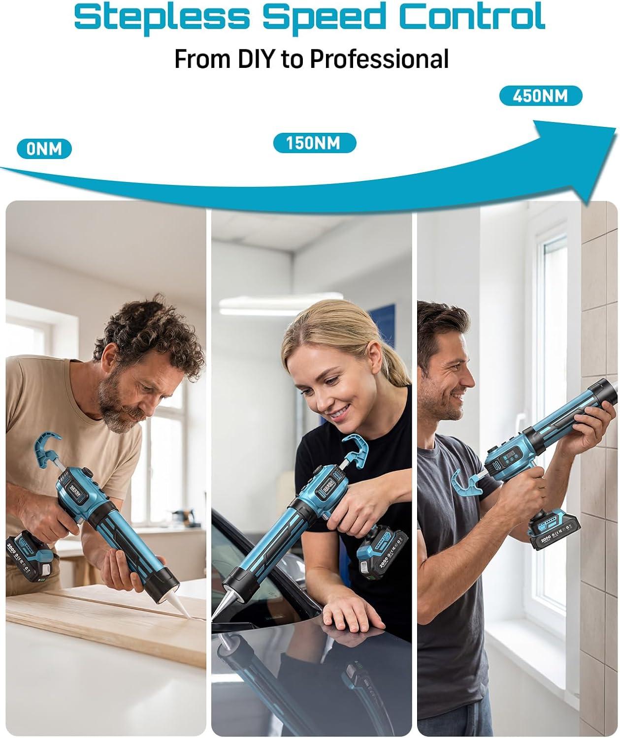 image:imageSEESII Electric Caulk Gun Cordless Caulking gun w2 x 20Ah Batteries Battery Power Caulking Gun with Brushless Motor amp LED Light Filling and Sealing for Doors Floors Walls Window 10 Oz