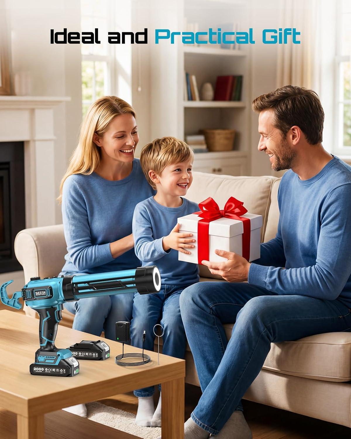 image:imageSEESII Electric Caulk Gun Cordless Caulking gun w2 x 20Ah Batteries Battery Power Caulking Gun with Brushless Motor amp LED Light Filling and Sealing for Doors Floors Walls Window 10 Oz