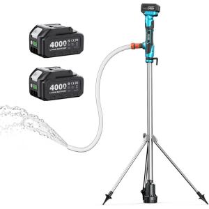 SeeSii Cordless Stick Water Transfer Pump with Tripod Stand Hands-free, Portable Electric Water Pump 720GPH & 2 x 4.0Ah Batteries, 32FT Lift for Pool Draining Boat Bilge Garden Rain Barrel Basement