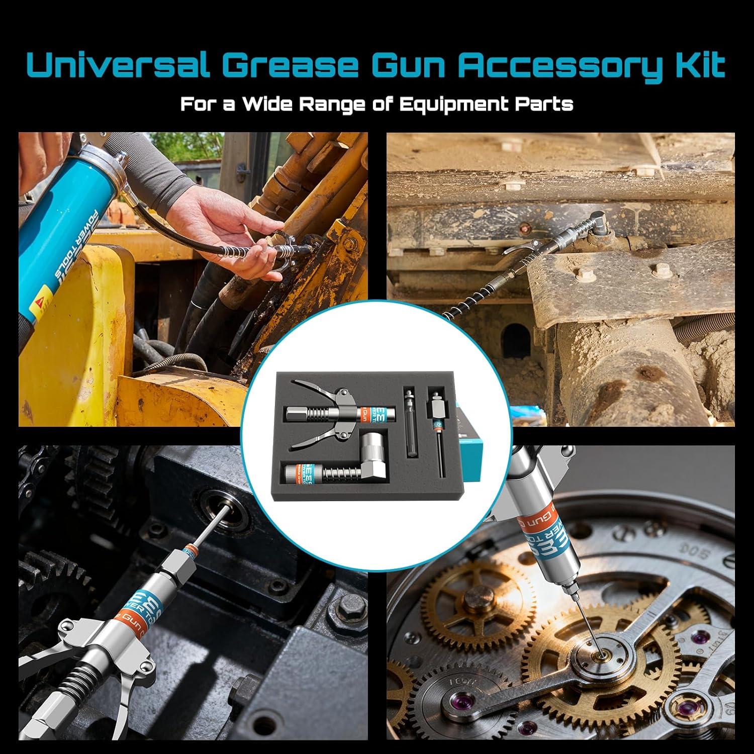 image:imageSeesii Grease Gun Accessory Kit Includes QuickRelease Coupler 90 Degree Grease Gun Coupler Adapter 12 Inch Flexible Hose 2 Grease Needle Tips for Easy Greasing Narrow Tight amp Deep Spaces GR04PStandard Kit with Needle Tips