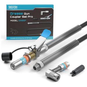 Seesii Grease Gun Accessory Kit, Includes Quick-Release Coupler, 90 Degree Grease Gun Coupler Adapter, 12 Inch Flexible Hose, 2 Grease Needle Tips for Easy Greasing Narrow, Tight & Deep Spaces, GR04P(Pro Kit (12000 PSI Coupler  39.4″ Hose))