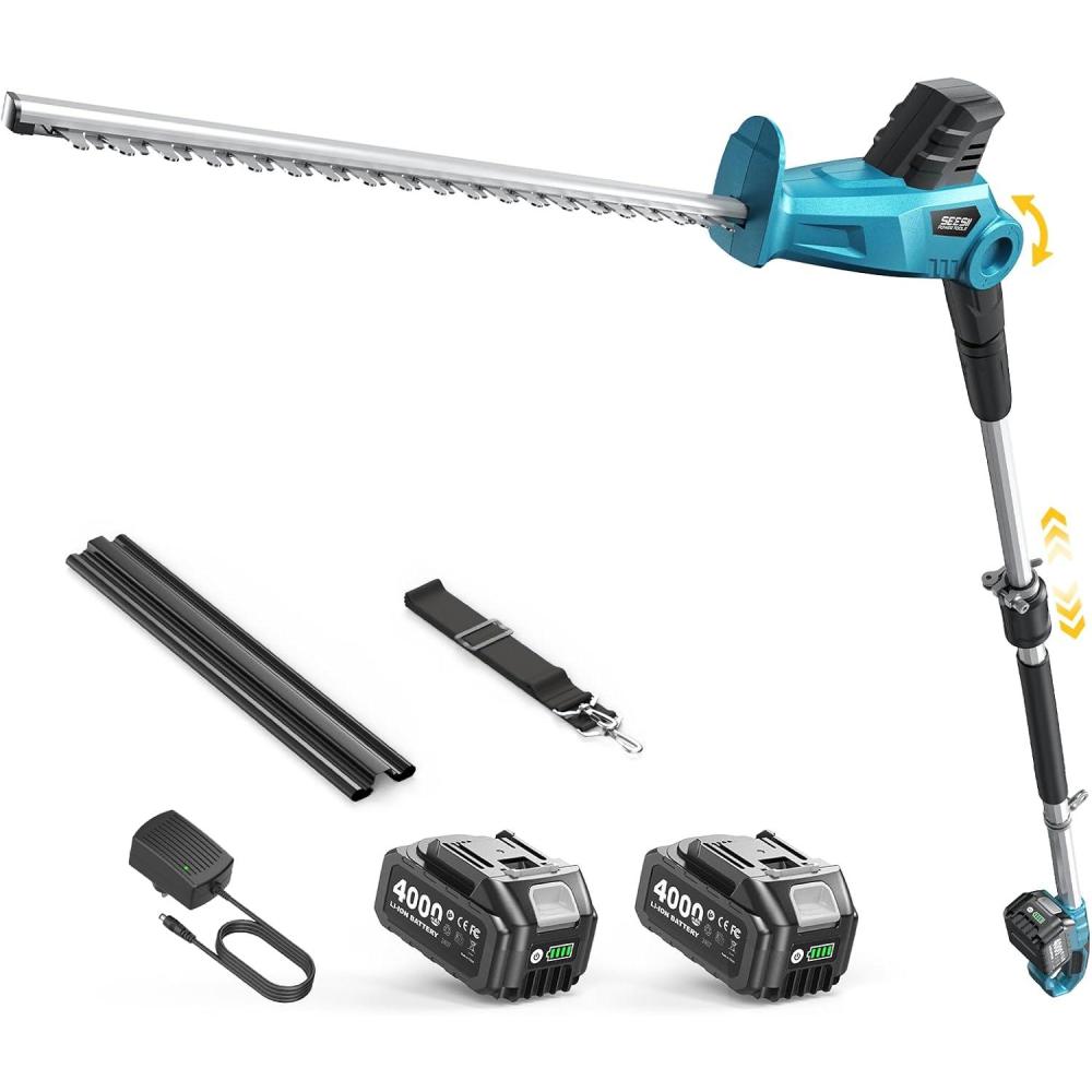 image:imageSEESII Cordless Pole Hedge Trimmer Electric Bush Trimmer with 20 DualAction Blade 24000mAh Battery 8Ft Telescopic Pole Adjustable Rotating Head Battery Powered Hedge Clipper for Shrub Trimming