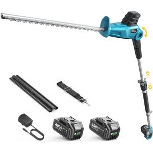 SEESII Cordless Pole Hedge Trimmer: Electric Bush Trimmer with 20″ Dual-Action Blade, 2×4000mAh Battery, 8Ft Telescopic Pole, Adjustable Rotating Head, Battery Powered Hedge Clipper for Shrub Trimming