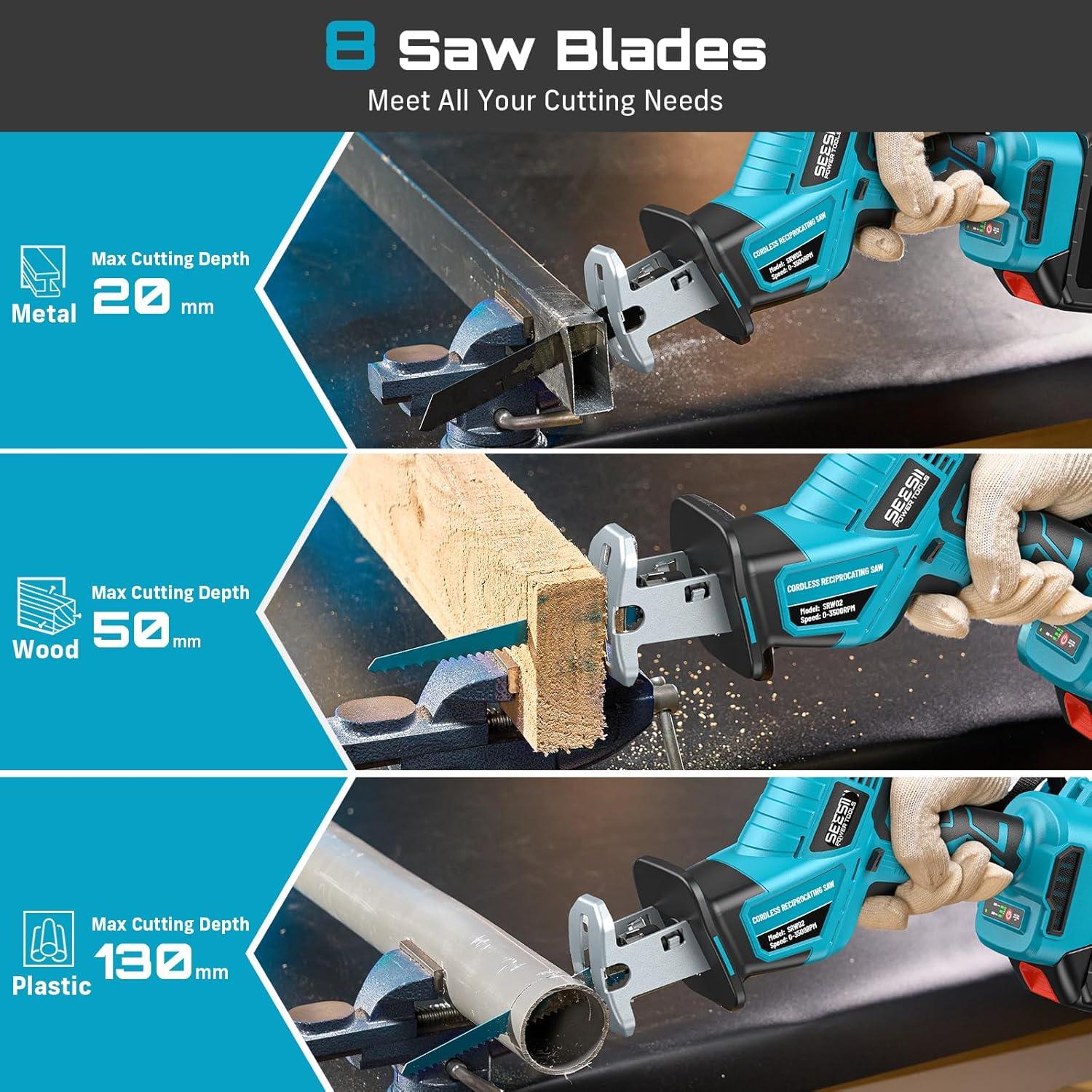 image:imageSEESII Bundle Deal Mini Chainsaw Cordless and Reciprocating Saw Cordless for Wood Cutting