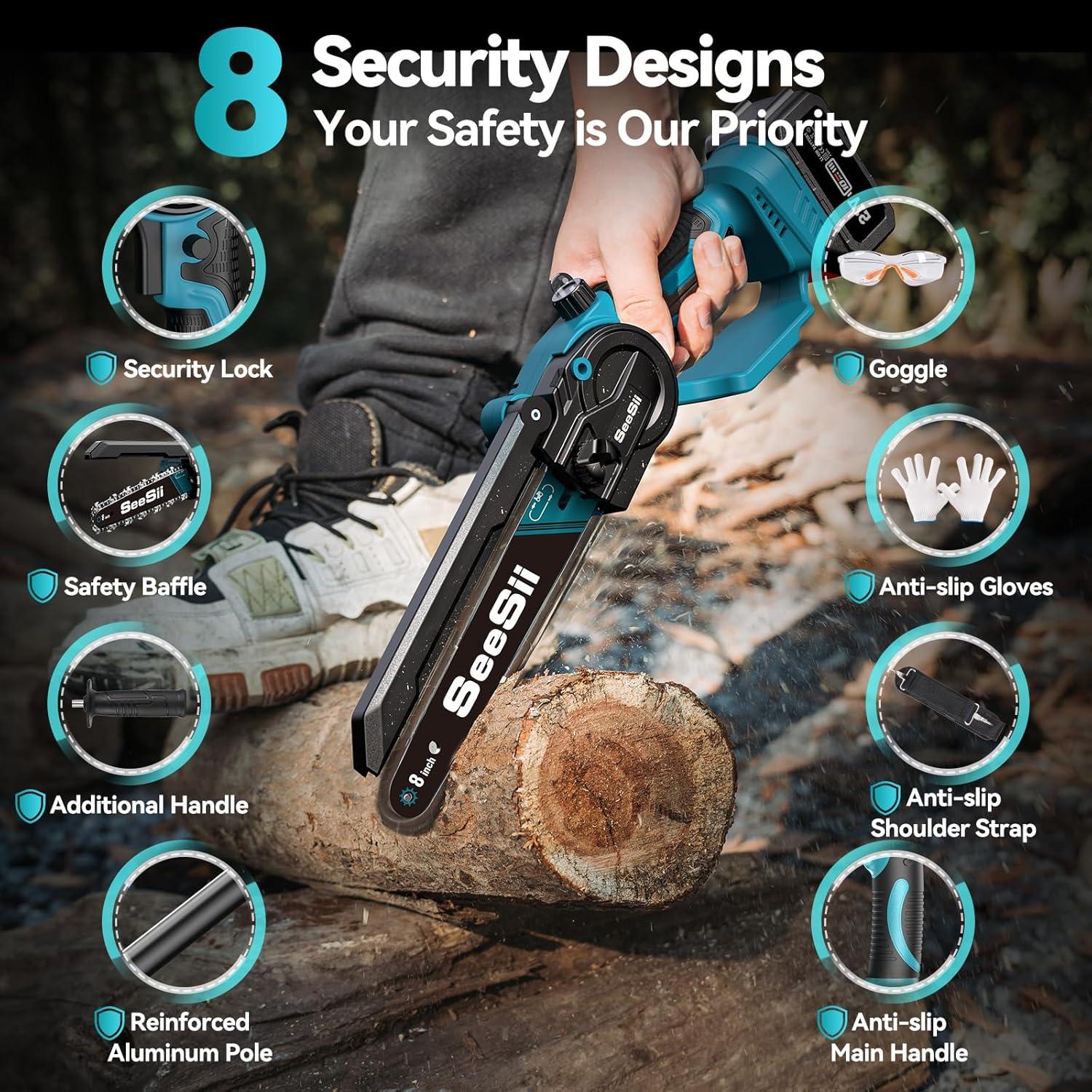 image:imageSEESII Pole Saw 8 Inch with Mini Chainsaw Case