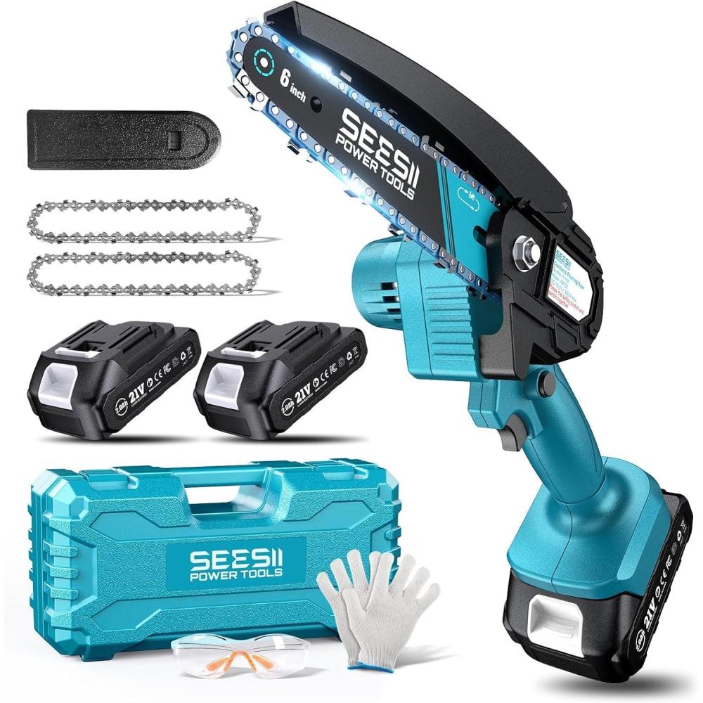image:imageSeesii 6inch Mini Chainsaw Cordless and 12000PSI Electric Grease Gun Kit