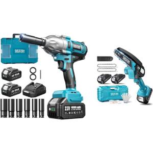 Seesii Mini Chainsaw, 6-inch Mini Chainsaw Cordless & Impact Wrench 665 FT-LBS(900N.m) 3300IPM 1/2 Impact Gun High Torque