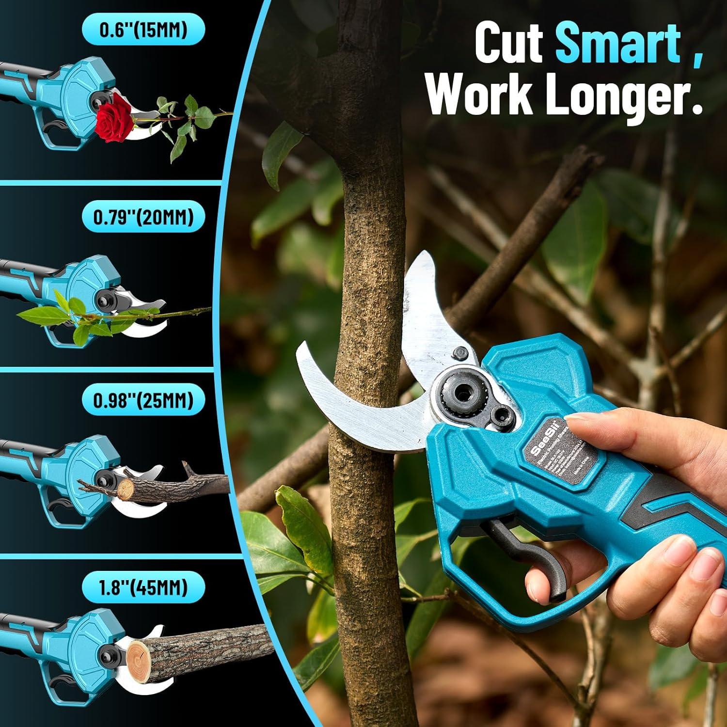 image:imageSeesii Electric Pruning Shears for Gardening 18 Cutting Cordless Power Pruner Brushless Motor Dual 40Ah BatterySeesii Mini Chainsaw Cordless 6inch