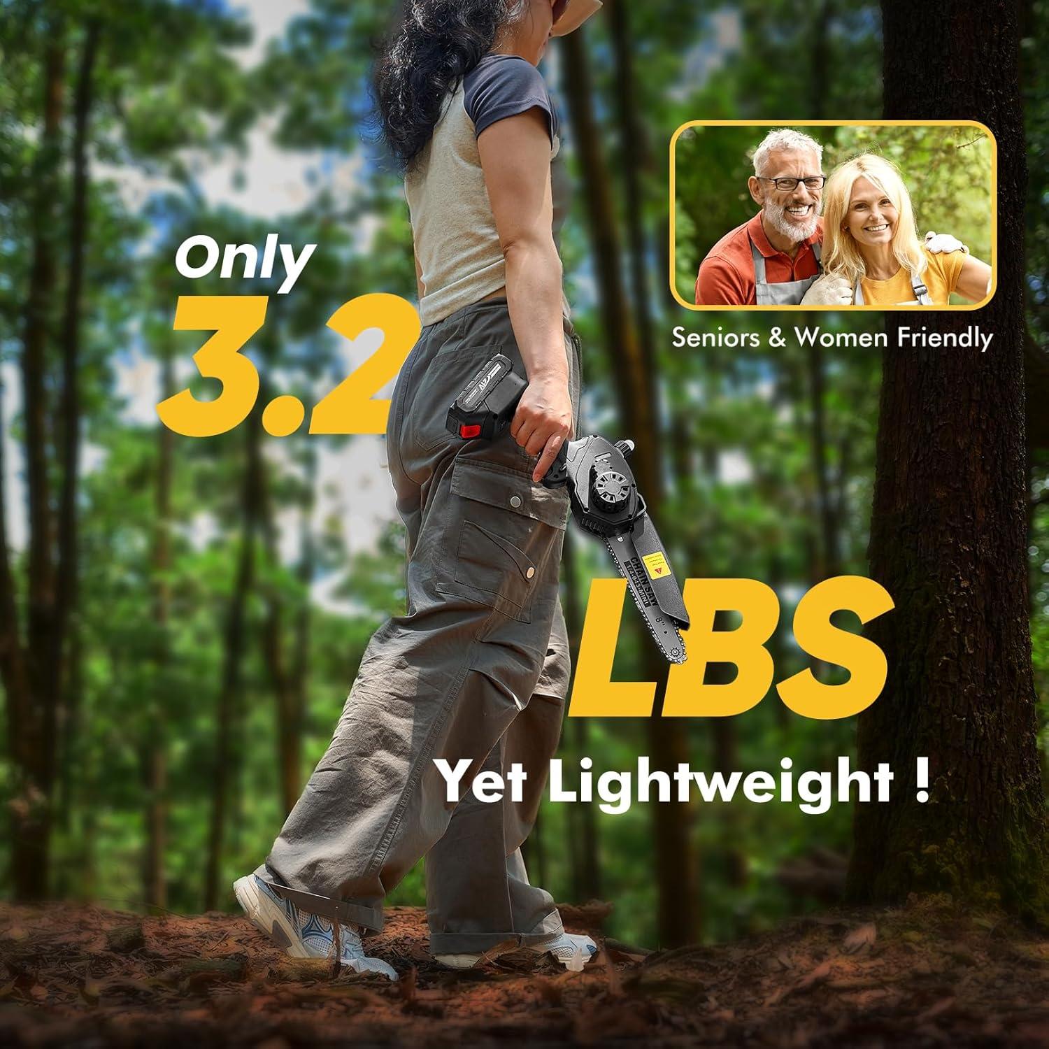 image:imageMini Chainsaw Cordless 8 inch Electric Chain Saw with 2 Batteries 6 Chains Battery Powered Handheld Saw for Trees Trimming Wood Cutting Perfect Gardening Tools for Men Dad Husband