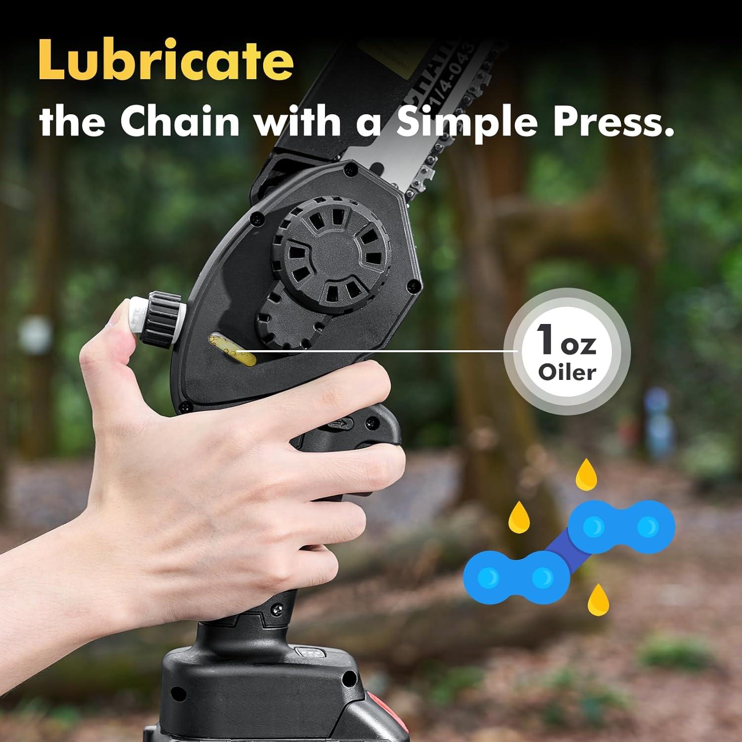 image:imageMini Chainsaw Cordless 8 inch Electric Chain Saw with 2 Batteries 6 Chains Battery Powered Handheld Saw for Trees Trimming Wood Cutting Perfect Gardening Tools for Men Dad Husband