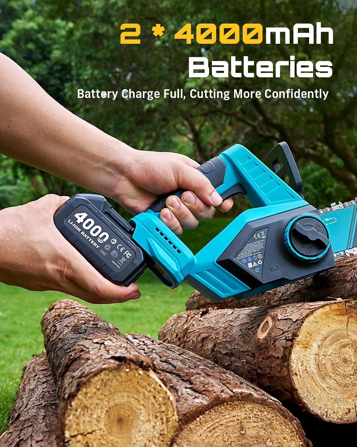 image:imageSEESII 2in1 Electric Pole Saws Brushless Mini Chainsaw Cordless 6 Inch 2 x 4000mAh Batteries Pole Saw for Tree TrimmingHand held Chain Saw with Extension Pole for Tree Limb Branch CutterP6 AceIce Blue