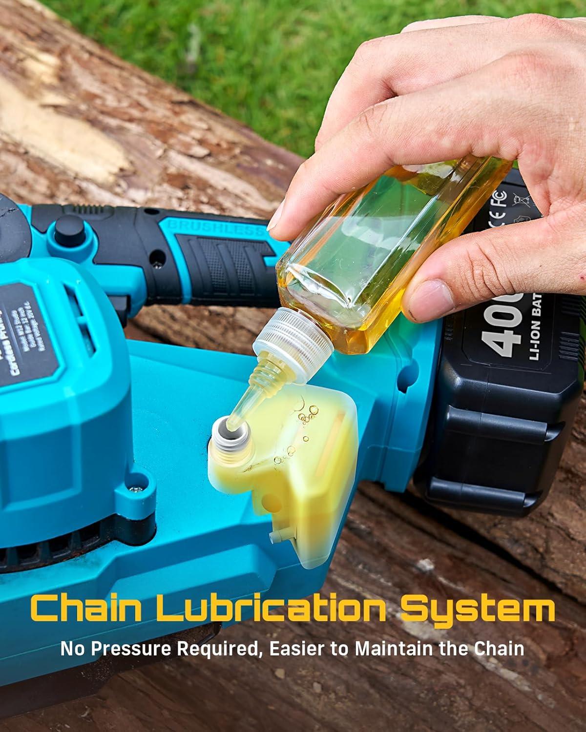 image:imageSEESII 2in1 Electric Pole Saws Brushless Mini Chainsaw Cordless 6 Inch 2 x 4000mAh Batteries Pole Saw for Tree TrimmingHand held Chain Saw with Extension Pole for Tree Limb Branch CutterP6 AceIce Blue