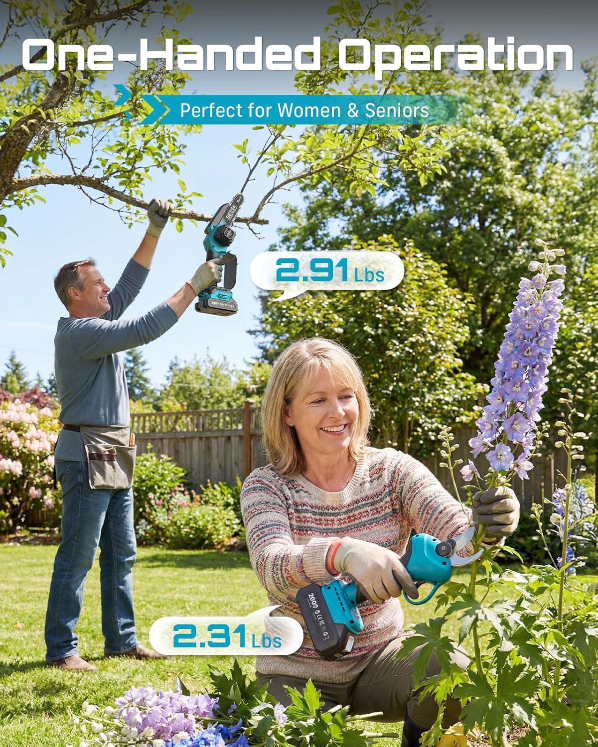 image:imageSEESII 2in1 Electric Pole Saws Brushless Mini Chainsaw Cordless 6 Inch 2 x 4000mAh Batteries Pole Saw for Tree TrimmingHand held Chain Saw with Extension Pole for Tree Limb Branch CutterP6 AceNavy Blue