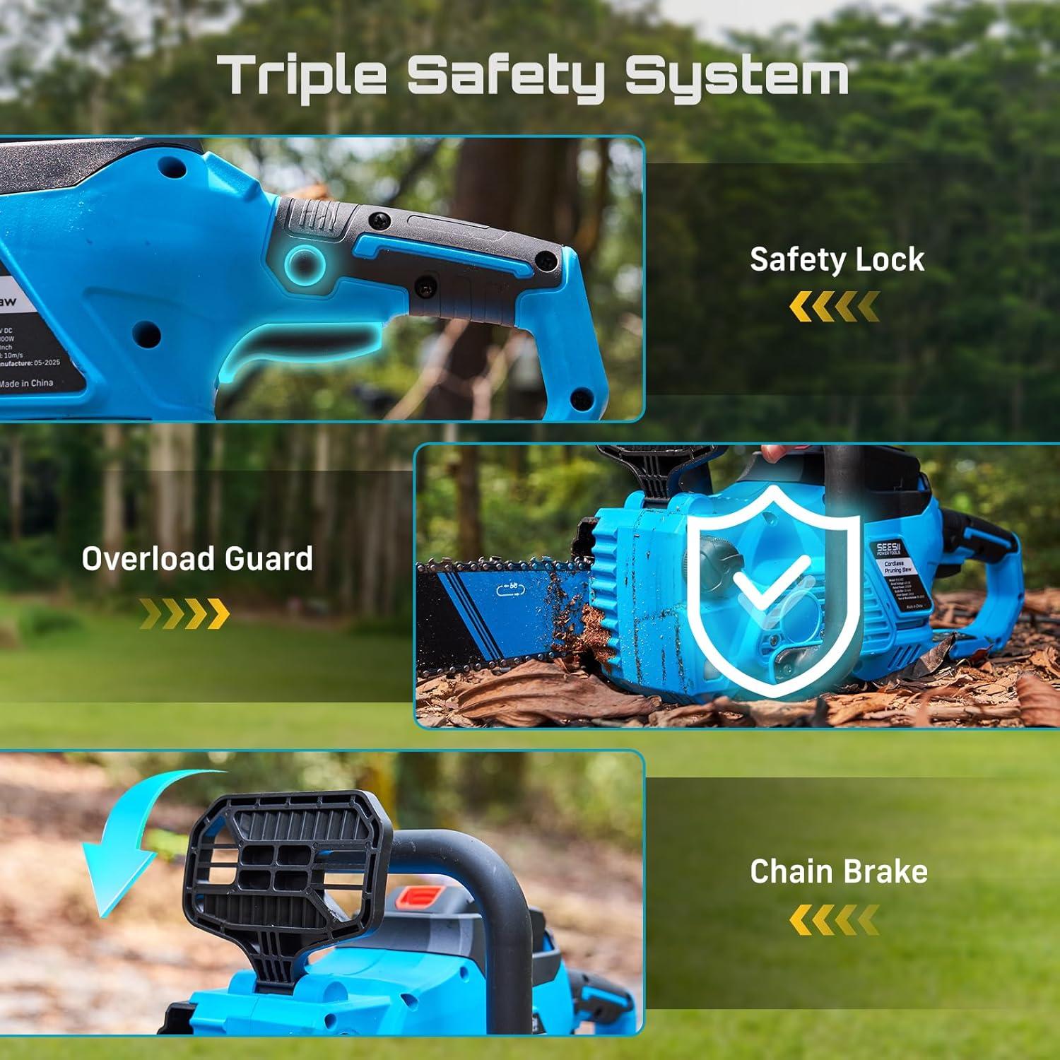 image:imageSEESII 40V 16Inch Cordless Chainsaw Brushless Electric Chain Saws with 240Ah Batteries amp Charger ToolFree Chain Tension Auto Oiling for Tree Trimming Wood Cutting Yard Work40V16 INCH