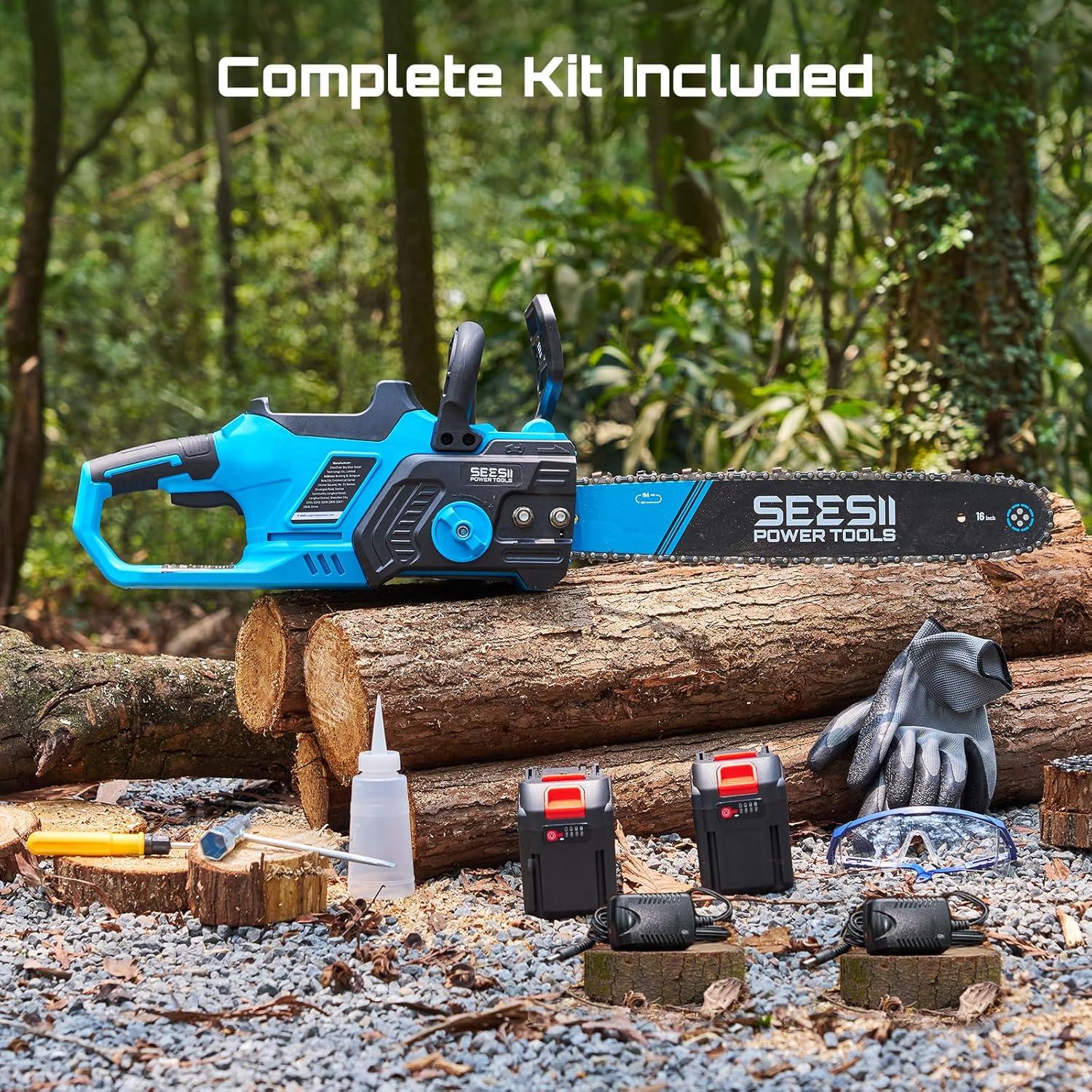 image:imageSEESII 40V 16Inch Cordless Chainsaw Brushless Electric Chain Saws with 240Ah Batteries amp Charger ToolFree Chain Tension Auto Oiling for Tree Trimming Wood Cutting Yard Work40V16 INCH