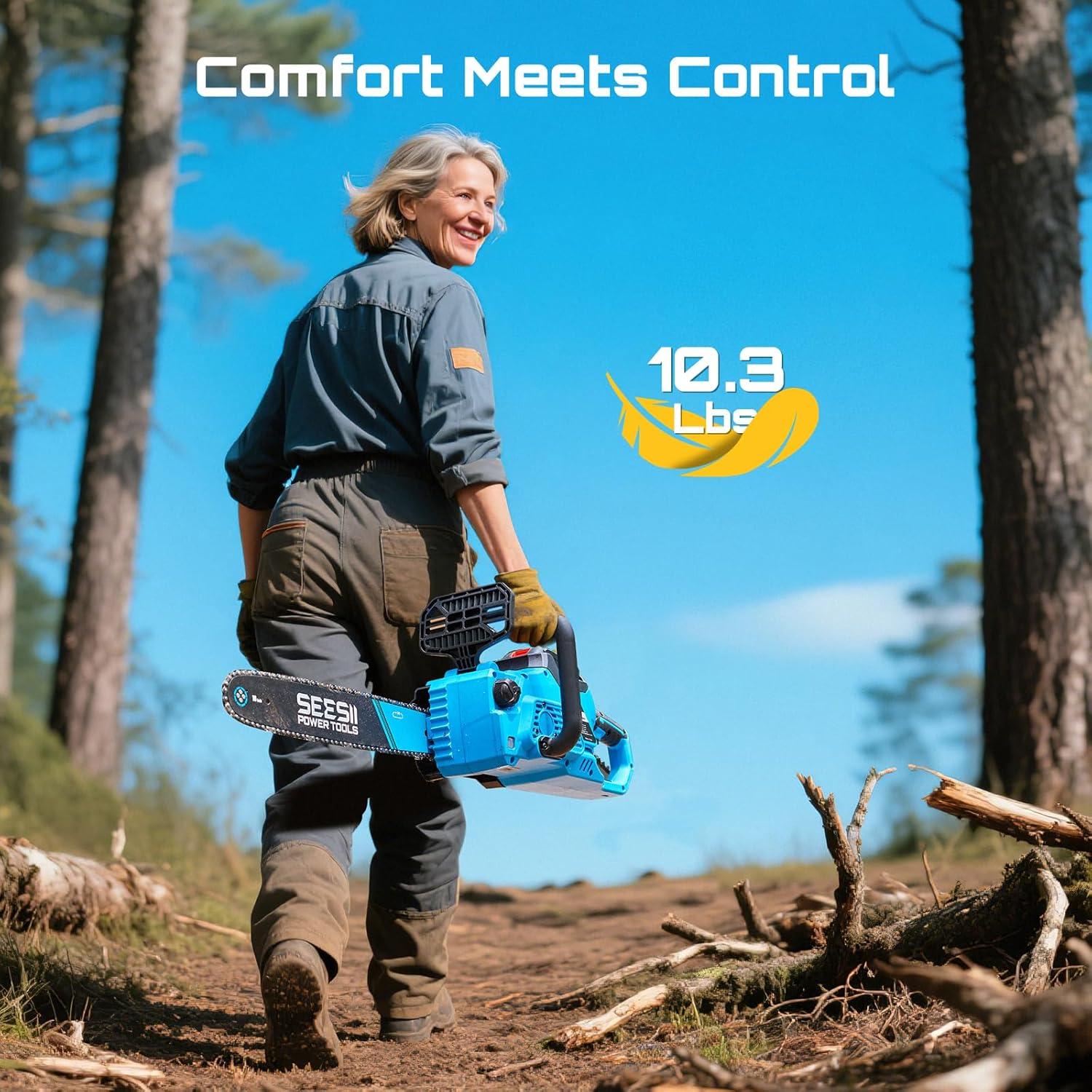 image:imageSEESII 40V 16Inch Cordless Chainsaw Brushless Electric Chain Saws with 240Ah Batteries amp Charger ToolFree Chain Tension Auto Oiling for Tree Trimming Wood Cutting Yard Work40V16 INCH