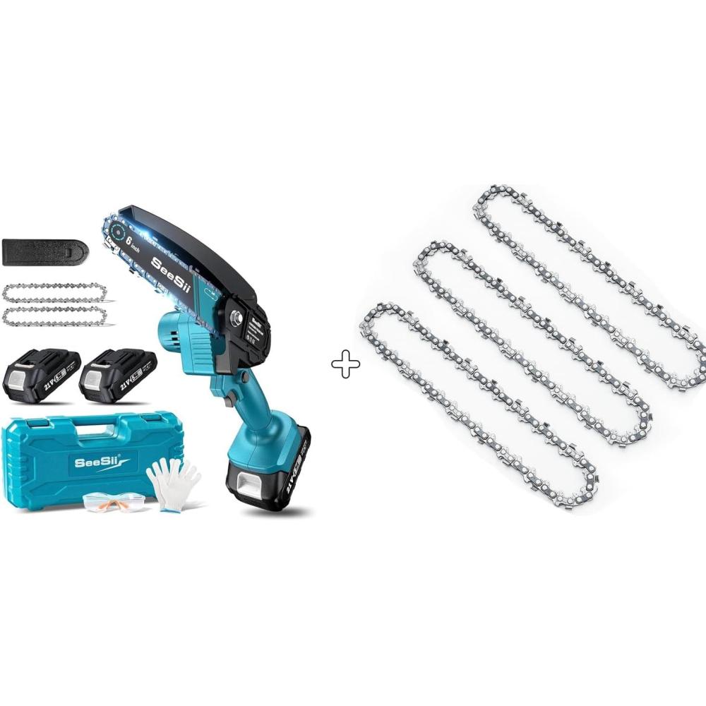 image:imageMini Chainsaw 6inch with 3 Pack Shain Saw Chains 043 Gauge 14 LP Pitch 36 Drive Links