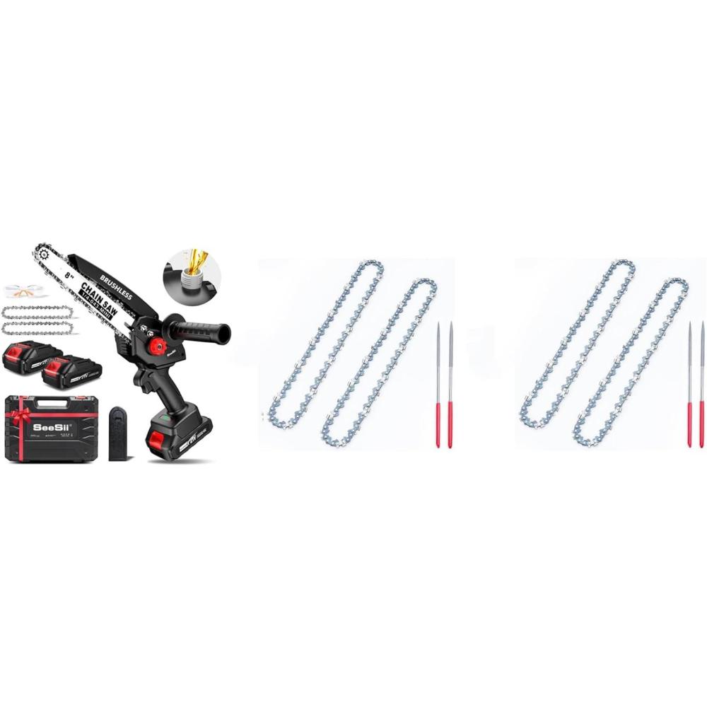 image:imageMini Chainsaw Cordless 8 inch Electric Chain Saw with 2 Batteries 6 Chains Battery Powered Handheld Saw for Trees Trimming Wood Cutting Perfect Gardening Tools for Men Dad Husband