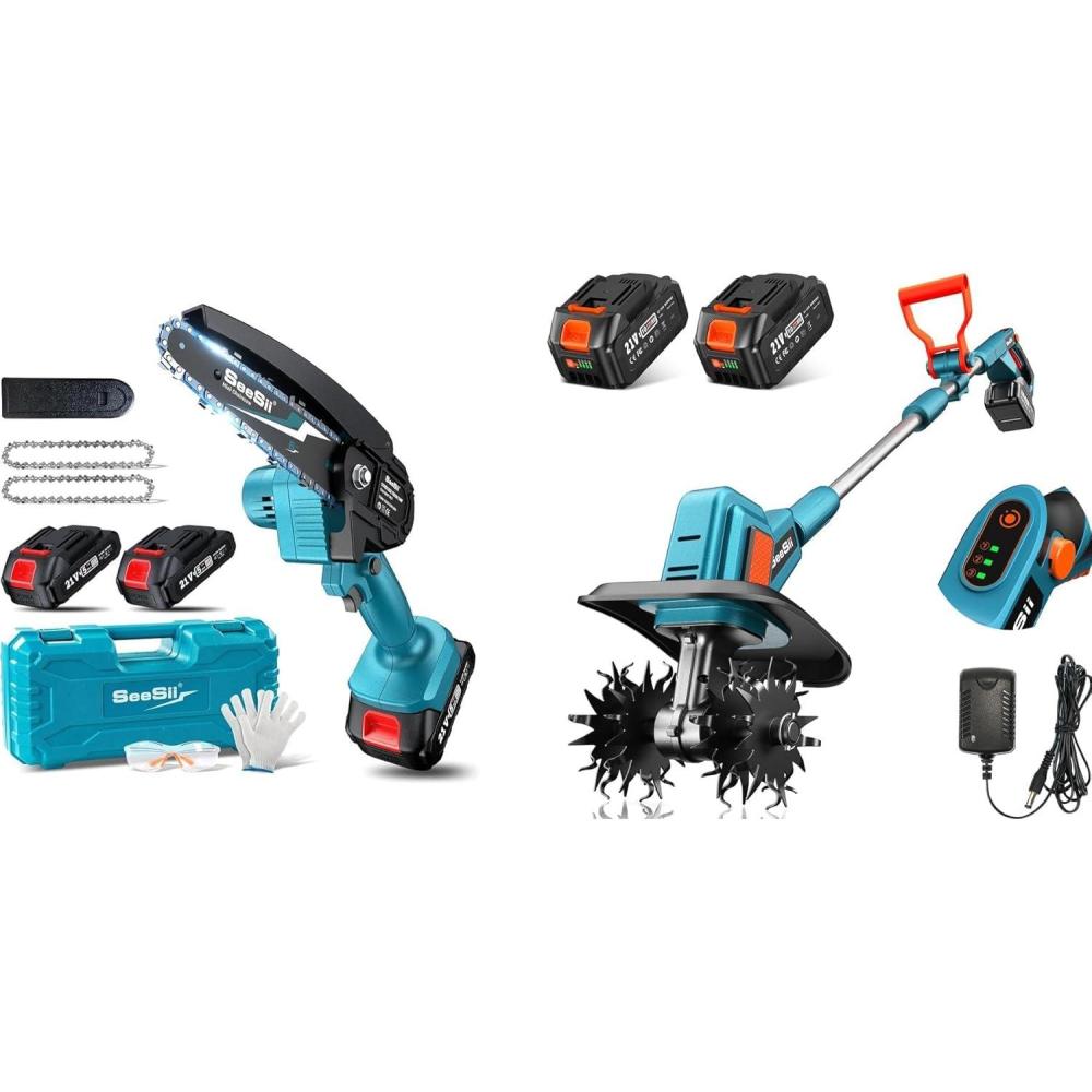 image:imageSEESII Electric Tiller for Gardening 300 RPMSEESII Mini Chainsaw Cordless 6inch