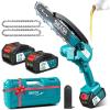 SEESII 2-in-1 Electric Pole Saws: Brushless Mini Chainsaw Cordless 6 Inch, 2 x 4000mAh Batteries, Pole Saw for Tree Trimming,Hand held Chain Saw with Extension Pole for Tree Limb Branch Cutter,P6 Ace(Light Blue)
