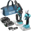 SEESII 2-in-1 Electric Pole Saws: Brushless Mini Chainsaw Cordless 6 Inch, 2 x 4000mAh Batteries, Pole Saw for Tree Trimming,Hand held Chain Saw with Extension Pole for Tree Limb Branch Cutter,P6 Ace(Navy Blue)
