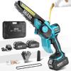 SEESII 2-in-1 Electric Pole Saws: Brushless Mini Chainsaw Cordless 6 Inch, 2 x 4000mAh Batteries, Pole Saw for Tree Trimming,Hand held Chain Saw with Extension Pole for Tree Limb Branch Cutter,P6 Ace(True Blue)