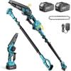 SEESII 2-in-1 Electric Pole Saws: Brushless Mini Chainsaw Cordless 6 Inch, 2 x 4000mAh Batteries, Pole Saw for Tree Trimming,Hand held Chain Saw with Extension Pole for Tree Limb Branch Cutter,P6 Ace(Deep Blue)