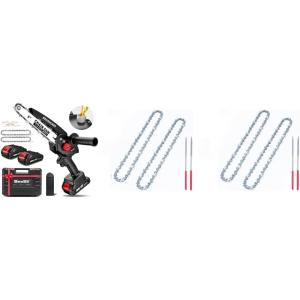 Mini Chainsaw Cordless, 8 inch Electric Chain Saw with 2 Batteries + 6 Chains, Battery Powered Handheld Saw for Trees Trimming Wood Cutting, Perfect Gardening Tools for Men Dad Husband
