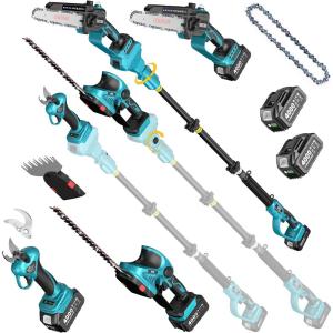SEESII 2-in-1 Electric Pole Saws: Brushless Mini Chainsaw Cordless 6 Inch, 2 x 4000mAh Batteries, Pole Saw for Tree Trimming,Hand held Chain Saw with Extension Pole for Tree Limb Branch Cutter,P6 Ace(Cobalt Blue)