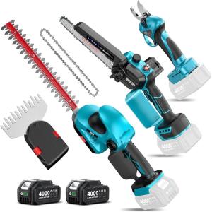 SEESII 2-in-1 Electric Pole Saws: Brushless Mini Chainsaw Cordless 6 Inch, 2 x 4000mAh Batteries, Pole Saw for Tree Trimming,Hand held Chain Saw with Extension Pole for Tree Limb Branch Cutter,P6 Ace(Royal Blue)