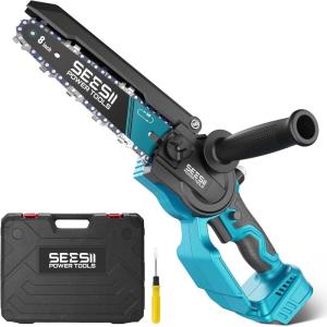 SEESII Mini Chainsaw 8 Inch Cordless, Electric Saw for Tree Trimming, Handheld Power Chain Saw Brushless, Compatible with Extension Pole (Tool Only)