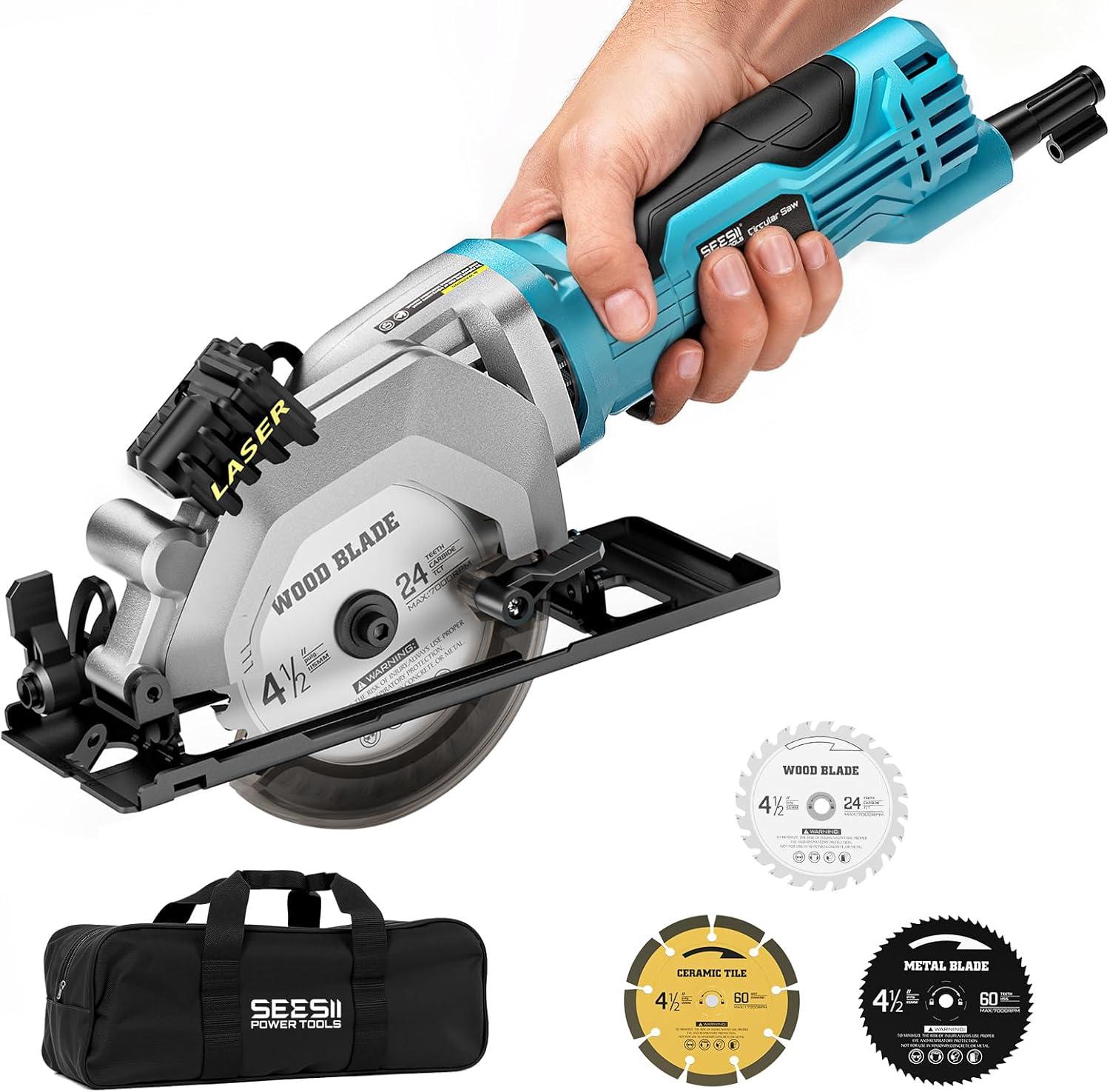 image:imageSeesii 612 Cordless Circular Saw with Laser 5200 RPM Electric Compact Saw with 2x 40Ah Batteries and Charger Lightweight and Power Design for Wood Cutting DIY Framing amp Home Renovation412 corded