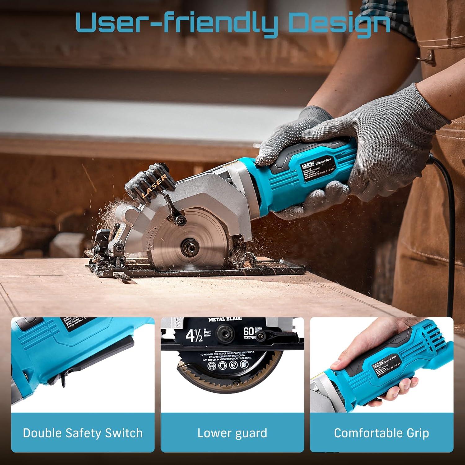 image:imageSeesii 612 Cordless Circular Saw with Laser 5200 RPM Electric Compact Saw with 2x 40Ah Batteries and Charger Lightweight and Power Design for Wood Cutting DIY Framing amp Home Renovation412 corded