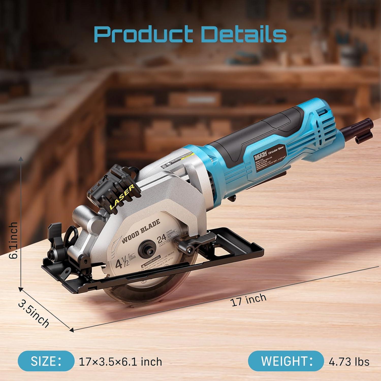image:imageSeesii 612 Cordless Circular Saw with Laser 5200 RPM Electric Compact Saw with 2x 40Ah Batteries and Charger Lightweight and Power Design for Wood Cutting DIY Framing amp Home Renovation412 corded