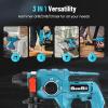 Seesii Cordless SDS-Plus Rotary Hammer Drill for Concrete, 2 × 4.0Ah Batteries, Includes 3 Drill Bits, Flat & Point Chisels, Lightweight Power Tool for Home Improvement, DIY & Masonry(Blue)