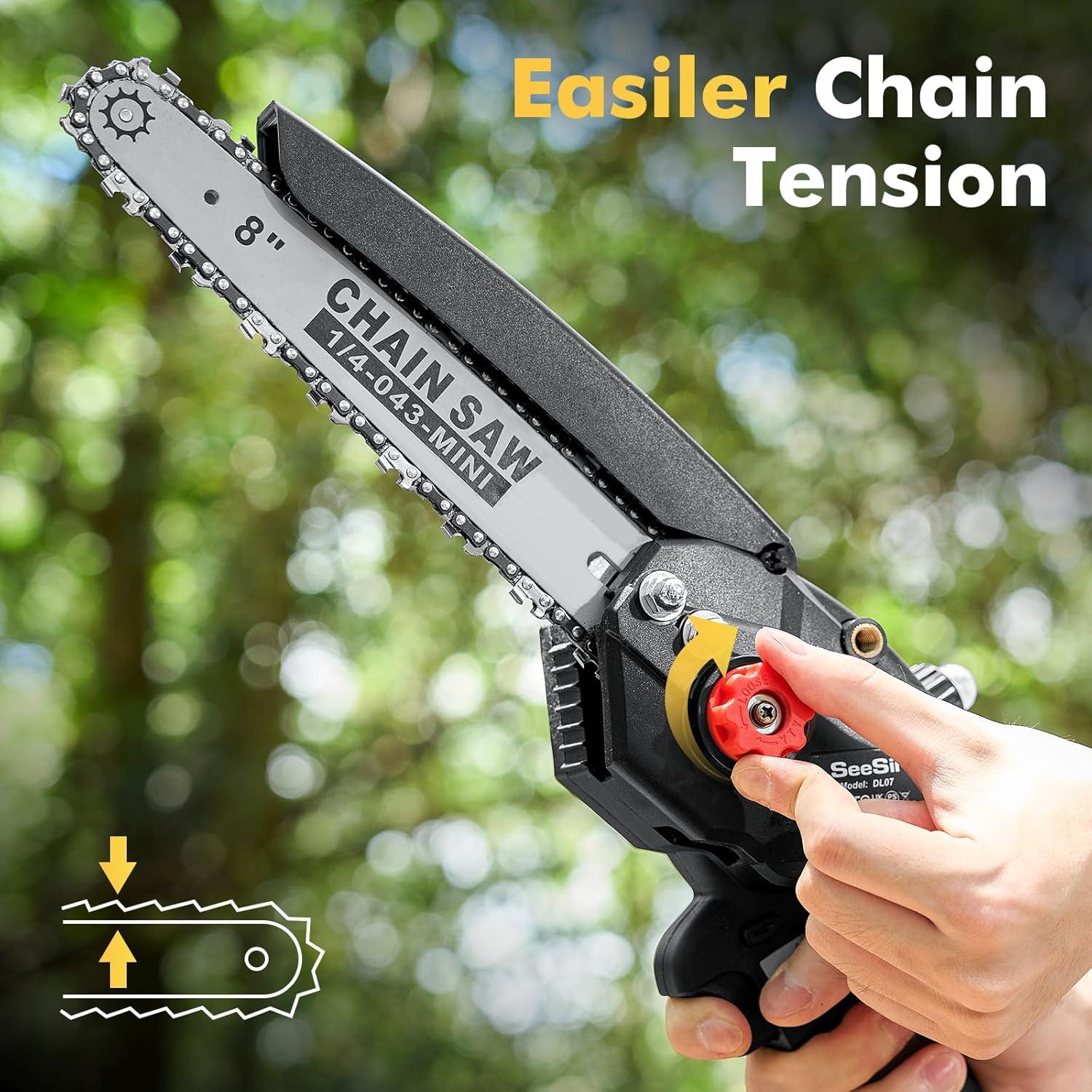 image:imageSeesii Mini Chainsaw Cordless 8 Inch amp 6 Inch Electric Chainsaw with 2 Batteries amp Auto Oiler 1000W Brushless Handheld Chain Saw for Tree Branch Wood Cutting Garden Tools Gift for Men Dad HusbandBlack8 inch22000mAh Batteries