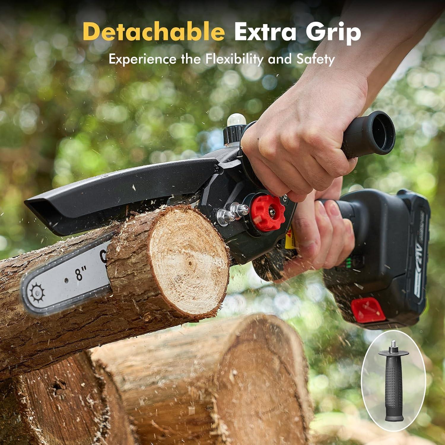 image:imageSeesii Mini Chainsaw Cordless 8 Inch amp 6 Inch Electric Chainsaw with 2 Batteries amp Auto Oiler 1000W Brushless Handheld Chain Saw for Tree Branch Wood Cutting Garden Tools Gift for Men Dad HusbandBlack8 inch22000mAh Batteries