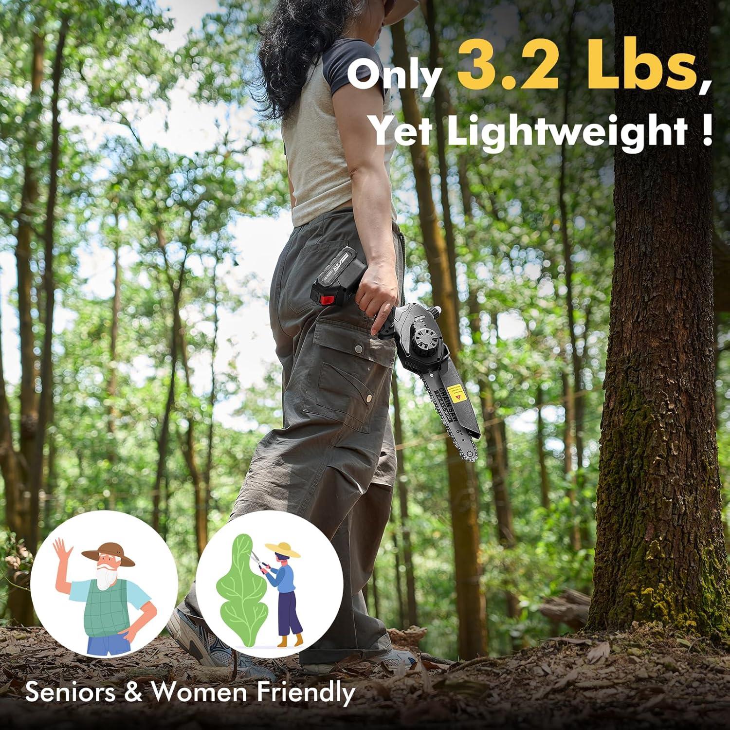 image:imageSeesii Mini Chainsaw Cordless 8 Inch amp 6 Inch Electric Chainsaw with 2 Batteries amp Auto Oiler 1000W Brushless Handheld Chain Saw for Tree Branch Wood Cutting Garden Tools Gift for Men Dad HusbandBlack8 inch22000mAh Batteries