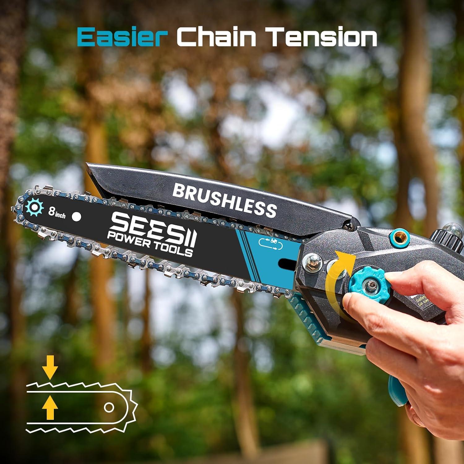 image:imageSeesii Mini Chainsaw Cordless 8 Inch amp 6 Inch Electric Chainsaw with 2 Batteries amp Auto Oiler 1000W Brushless Handheld Chain Saw for Tree Branch Wood Cutting Garden Tools Gift for Men Dad Husband6 8 M8 Ace w 2 x 20 AH Battery