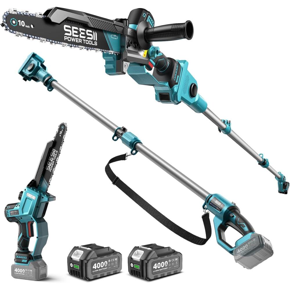 image:imageSEESII 10Inch 2in1 Cordless Pole Saw amp Mini Chainsaw 21V Battery Powered Brushless Electric Tree Trimmer with Extension Pole 24000mAh Batteries Automatic OilingHandheld Pruner10 inch pole saw