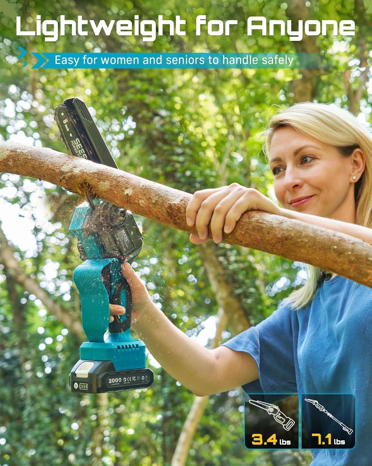 image:imageSEESII 2in1 Cordless Pole Saw amp Hedge Trimmer Combo 8 Electric Pole Chainsaw with 240 Ah Batteries 16Inch Extension Pole Hedge Trimmer Bush Tree Pruner Limb Branch Cutter 15ft Long ReachBlue